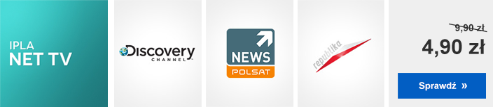 Pakiet IPLA NET TV - 16 kanałów na żywo, w tym: Discovery Channel, Polsat News, 4Fun TV, Kino Polska, FILM BOX LIVE